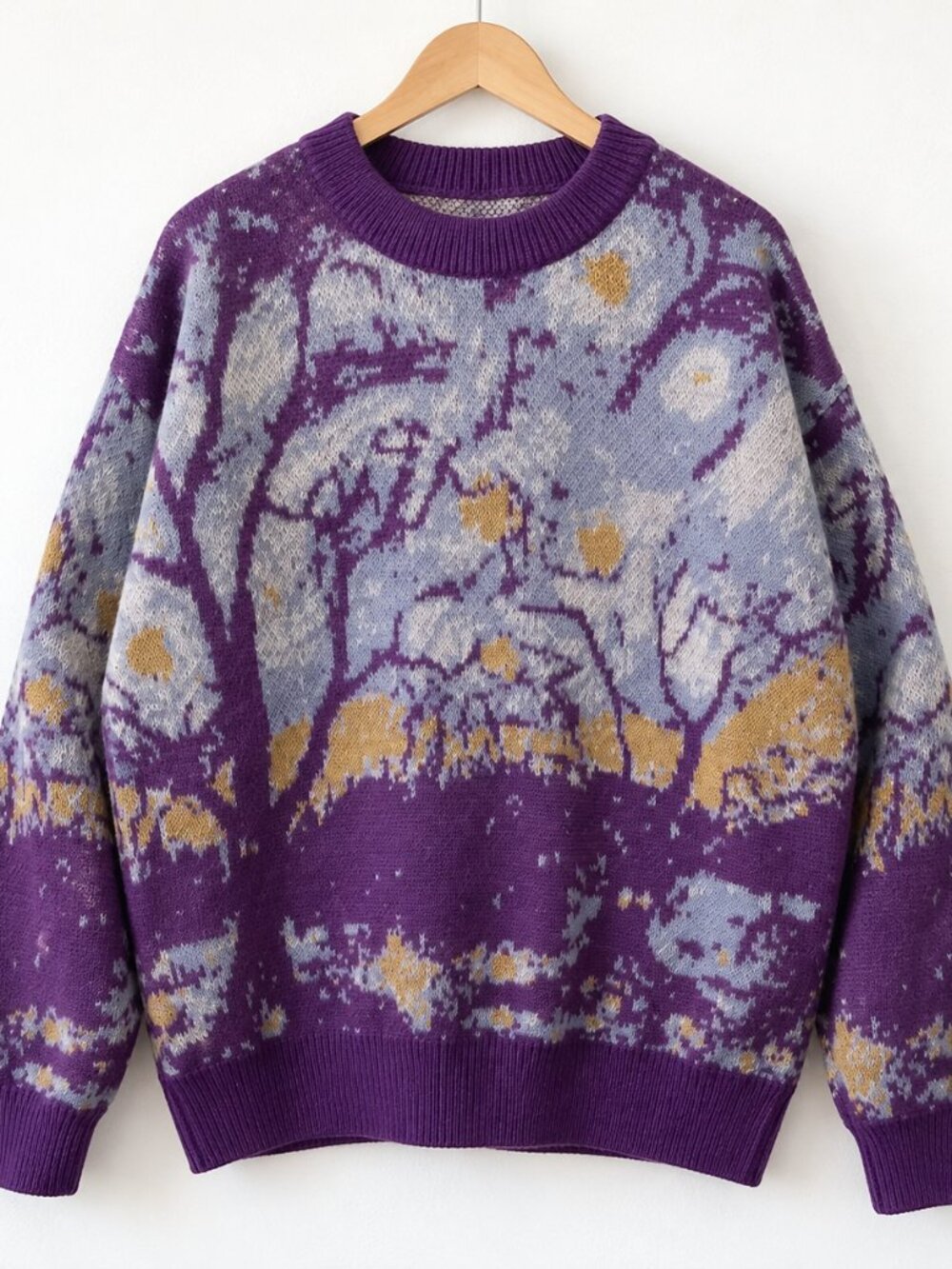 Abstract Tree Jacquard Knit Sweater Men’s XL Purple NWOT